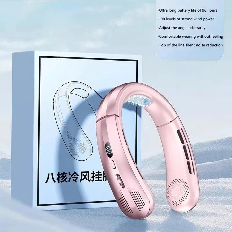 Portable Neck Fan – 8000mAh, LED Display, Quiet Cooling