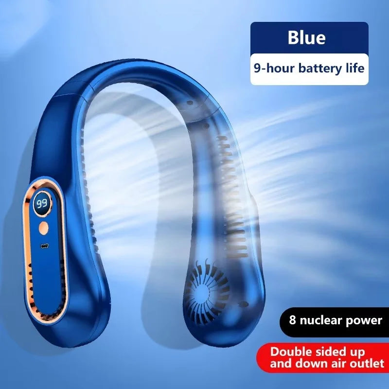 Portable Neck Fan – 8000mAh, LED Display, Quiet Cooling
