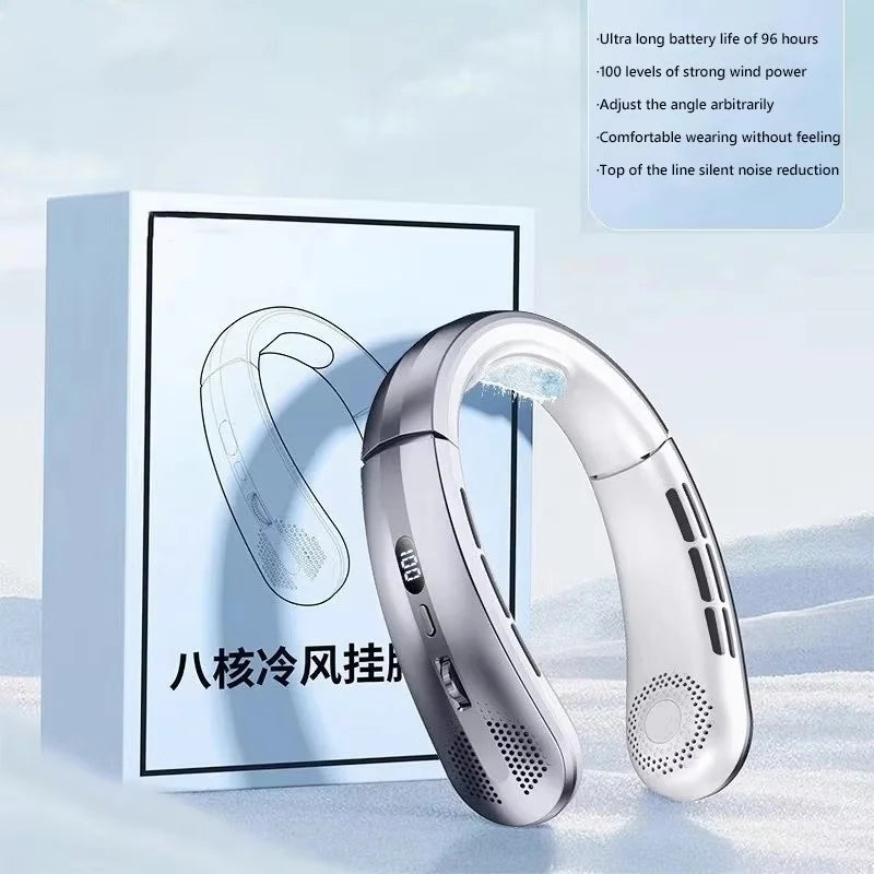 Portable Neck Fan – 8000mAh, LED Display, Quiet Cooling