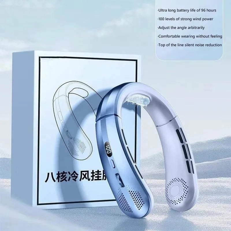 Portable Neck Fan – 8000mAh, LED Display, Quiet Cooling